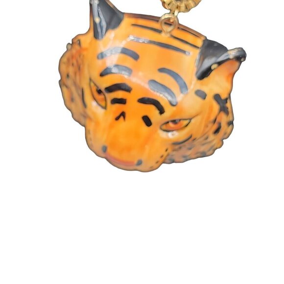 Tiger Head Pendant Necklace 22" Gold Plated Box Chain Handmade Large Statement - Picture 9 of 16